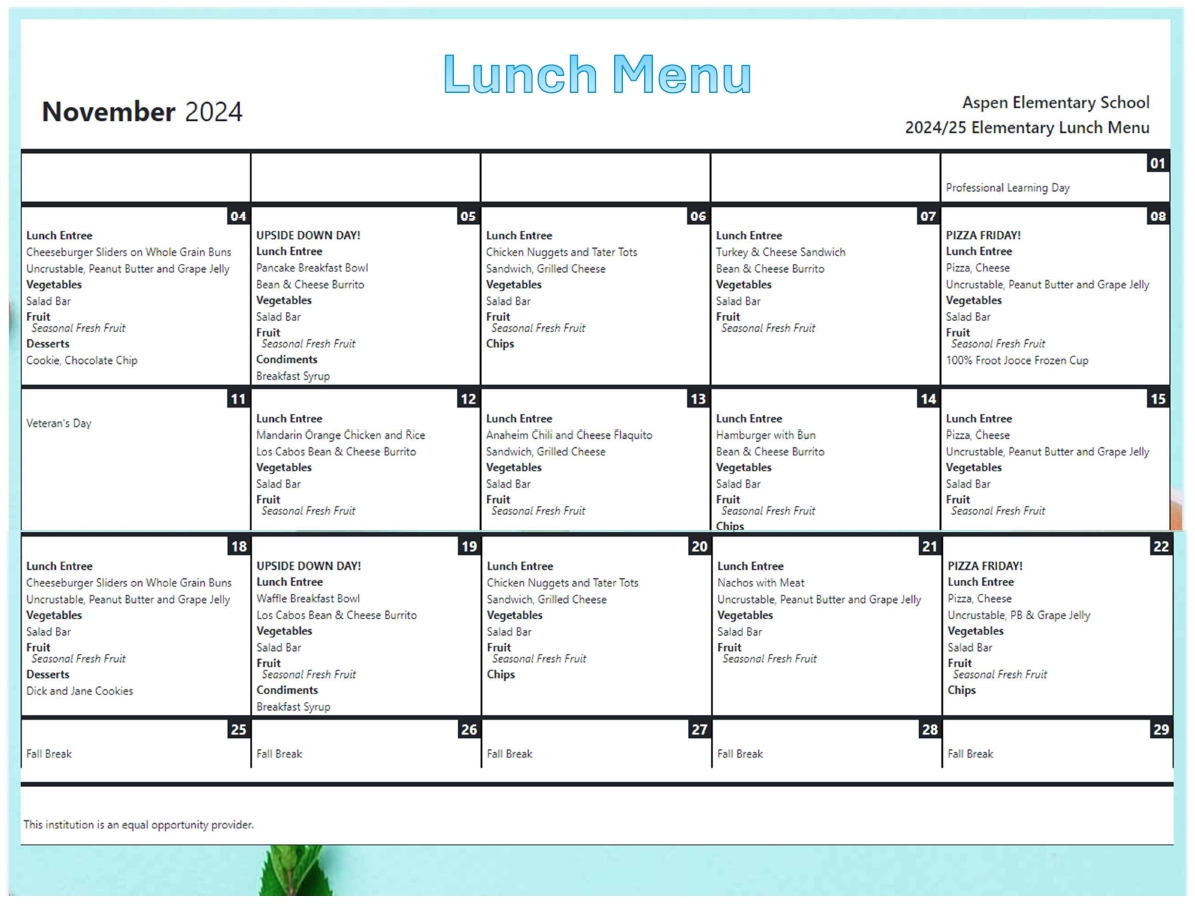 November Lunch Menu